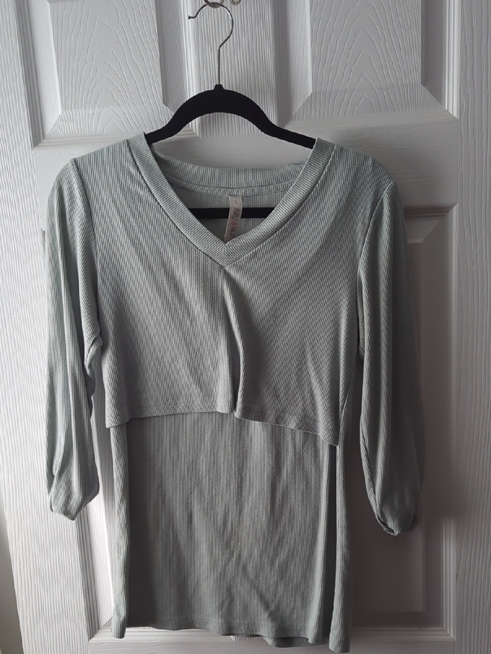 Latched Mama Light Sage Ribbed V-Neck Layered Tunic